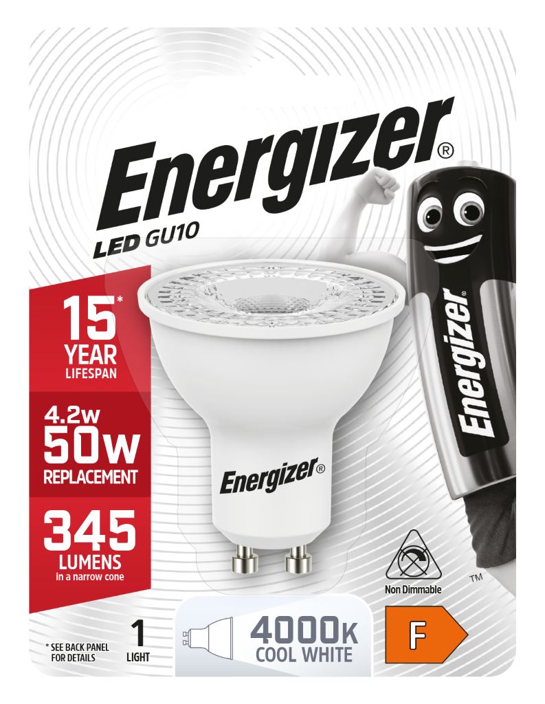 S8690 Energizer LED GU10 345lm 4.2W 4,000K (Cool White), Blister of 1