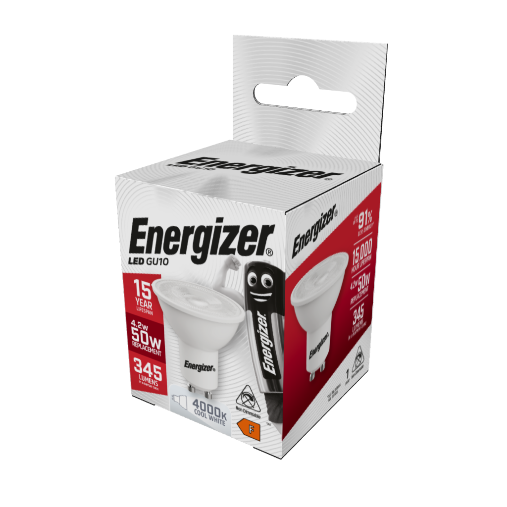 S8825 Energizer LED GU10 345lm 4.2W 4,000K (Cool White), Box of 1