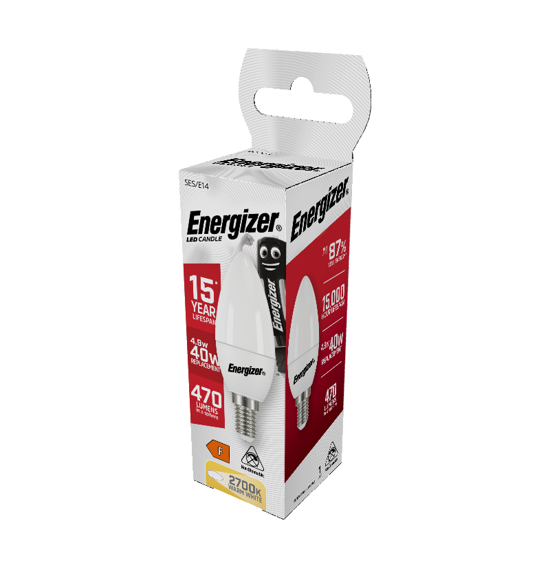 S8851 Energizer LED Candle E14 (SES) 470lm 4.9W 2,700K (Warm White), Box of 1