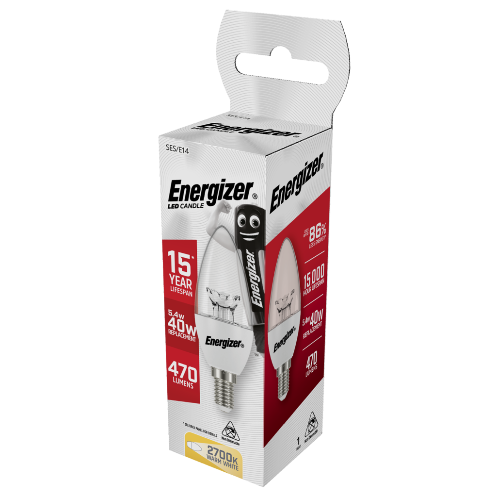 S8853 Energizer LED Candle E14 (SES) 470lm 5.4W 2,700K (Warm White), Box of 1