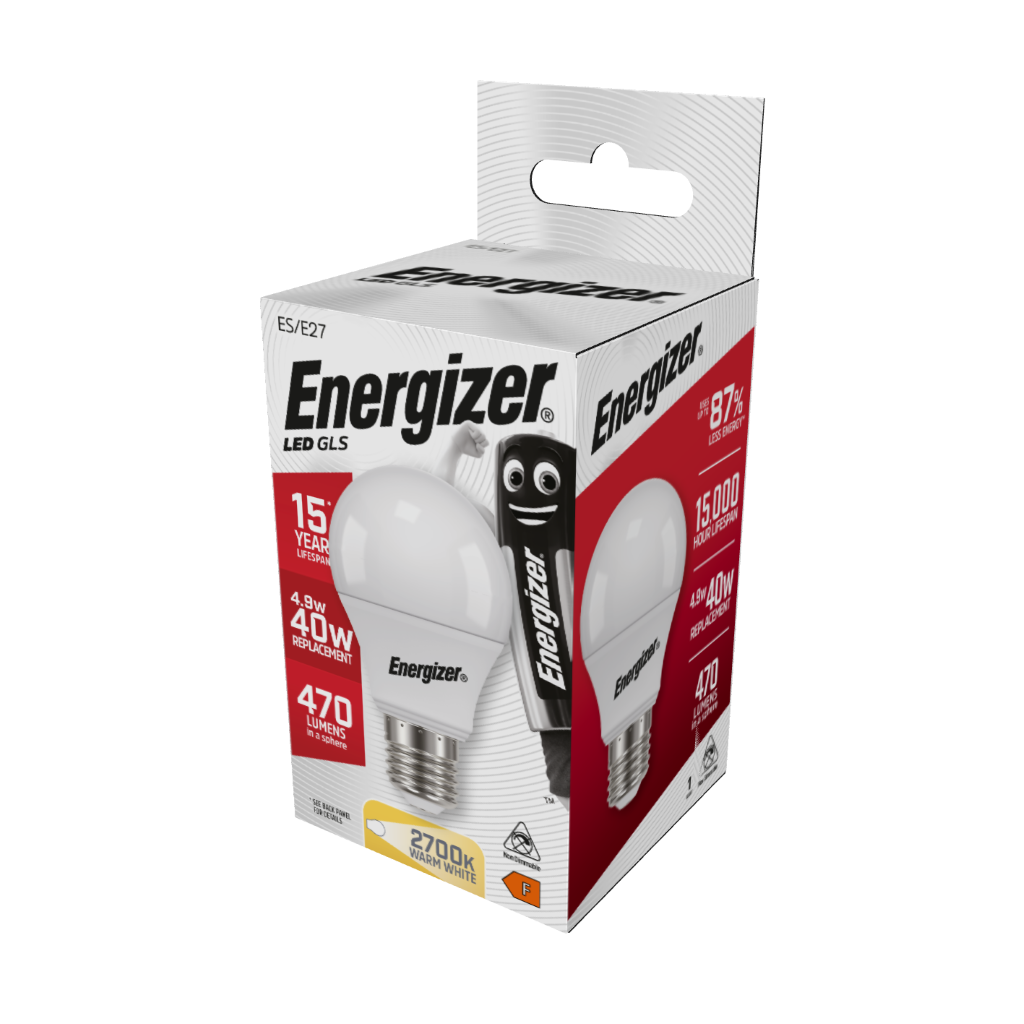 S8859 Energizer LED GLS E27 (ES) 470lm 4.9W 2,700K (Warm White), Box of 1