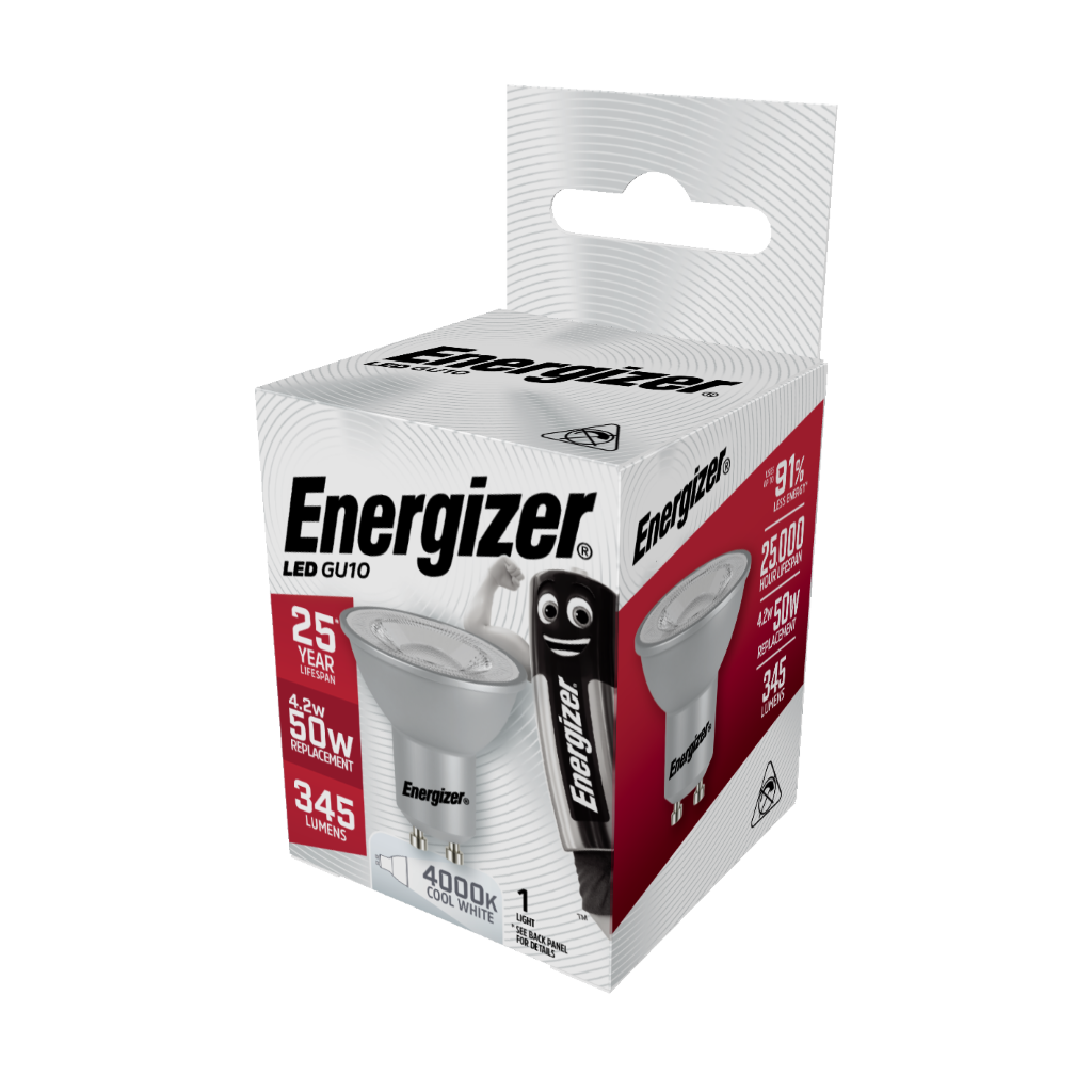 S8872 Energizer LED GU10 345lm 3.4W 4,000K (Cool White), Box of 1