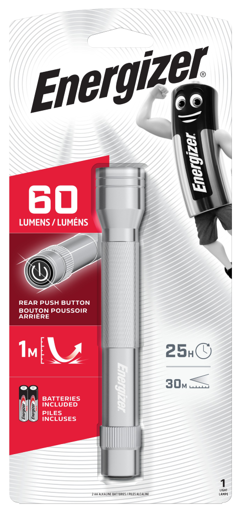 S8933 Energizer New Metal 50 Lumen LED Torch With 2 x AA Batteries