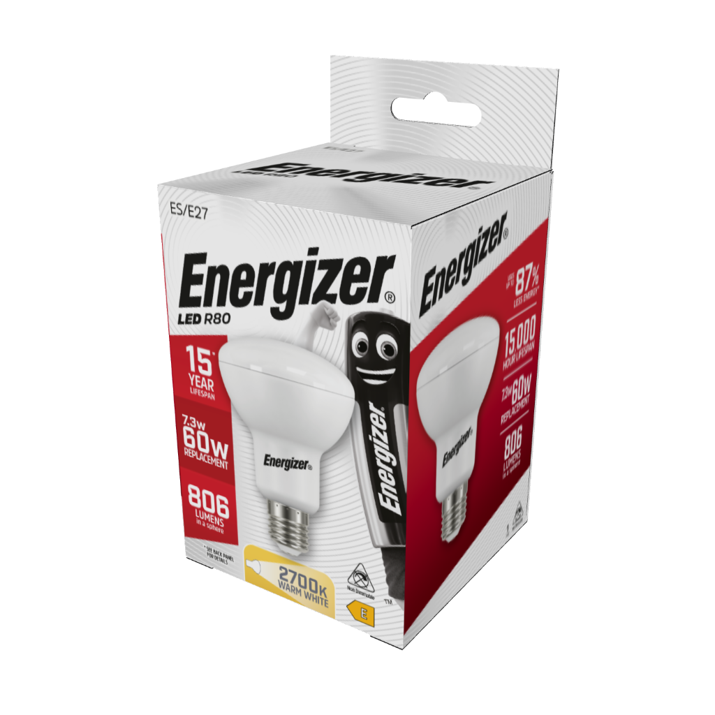 S9016 Energizer LED R80 Reflector E27 (ES) 806lm 7.3W 2,700K (Warm White), Box of 1