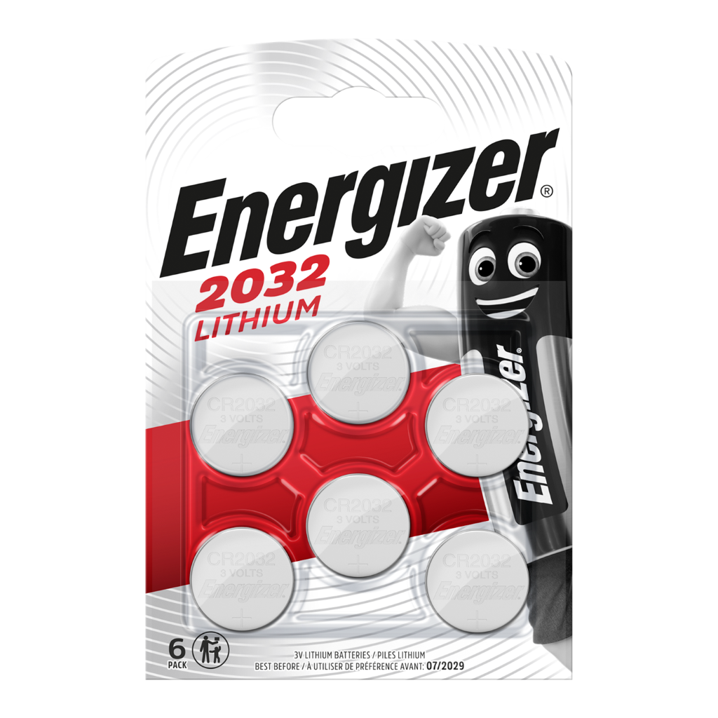 S9086 Energizer CR2032 Lithium Coin Cell, Pack of 6