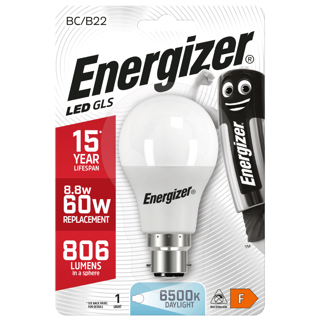 S9422 Energizer LED GLS B22 (BC) 806lm 8.8W 6,500K (Daylight), Blister of 1