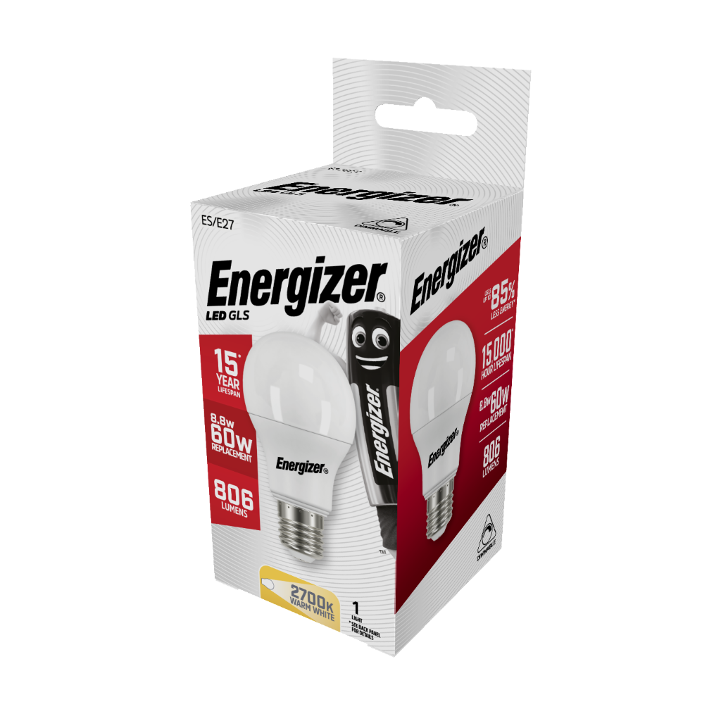S9423 Energizer LED GLS E27 (ES) 806lm 7.3W 2,700K (Warm White) Dimmable, Box of 1