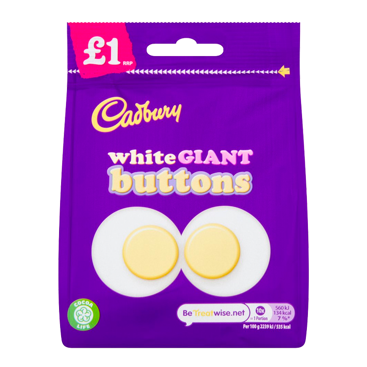 T0690 Cadburys White Giant Buttons Bag - 95g - Price Marked (10 Pack)