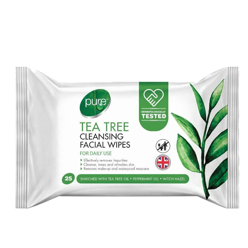 T0714 Pure Face Wipes Tea Tree - Pack of 25 (12 Pack)