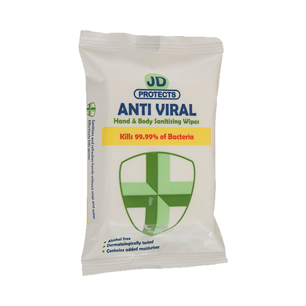 T1087 JD Anti-Bac/Anti-Viral Hand & Body Wipes - Pack of 50 (18 Pack)