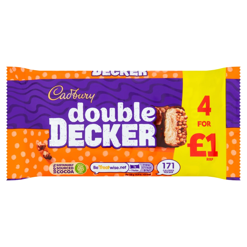 T1165 Cadburys Double Decker - 4 Pack Pm Î’Â£1 - 37.3g Per Bar (8 Pack)
